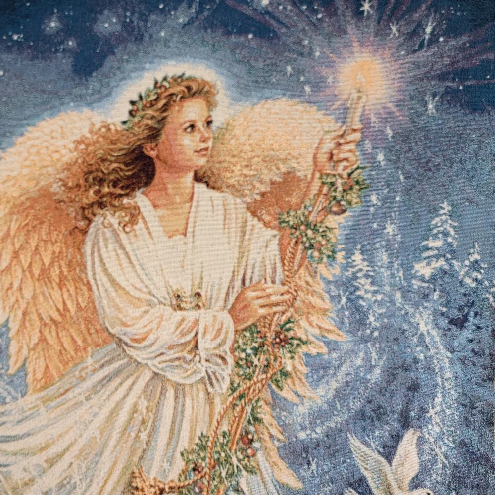 VTG Dona GelSinger Stardust Angel Tapestry Christmas Wall Hanging Blanket Throw